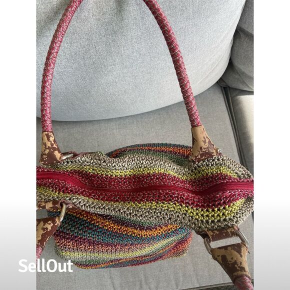 The Sak Multicolor Stripe Crochet Tote Shoulder Bag Women's Casual - Picture 7 of 8